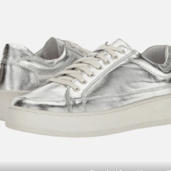 Free People Silver Metallic & White Platform Letterman Sneakers Size 10M - Picture 2 of 4